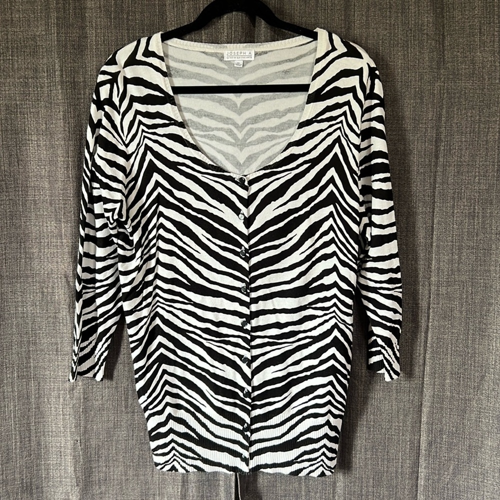 Joseph A zebra button down cardigan 3/4 sleeve size XL black and white